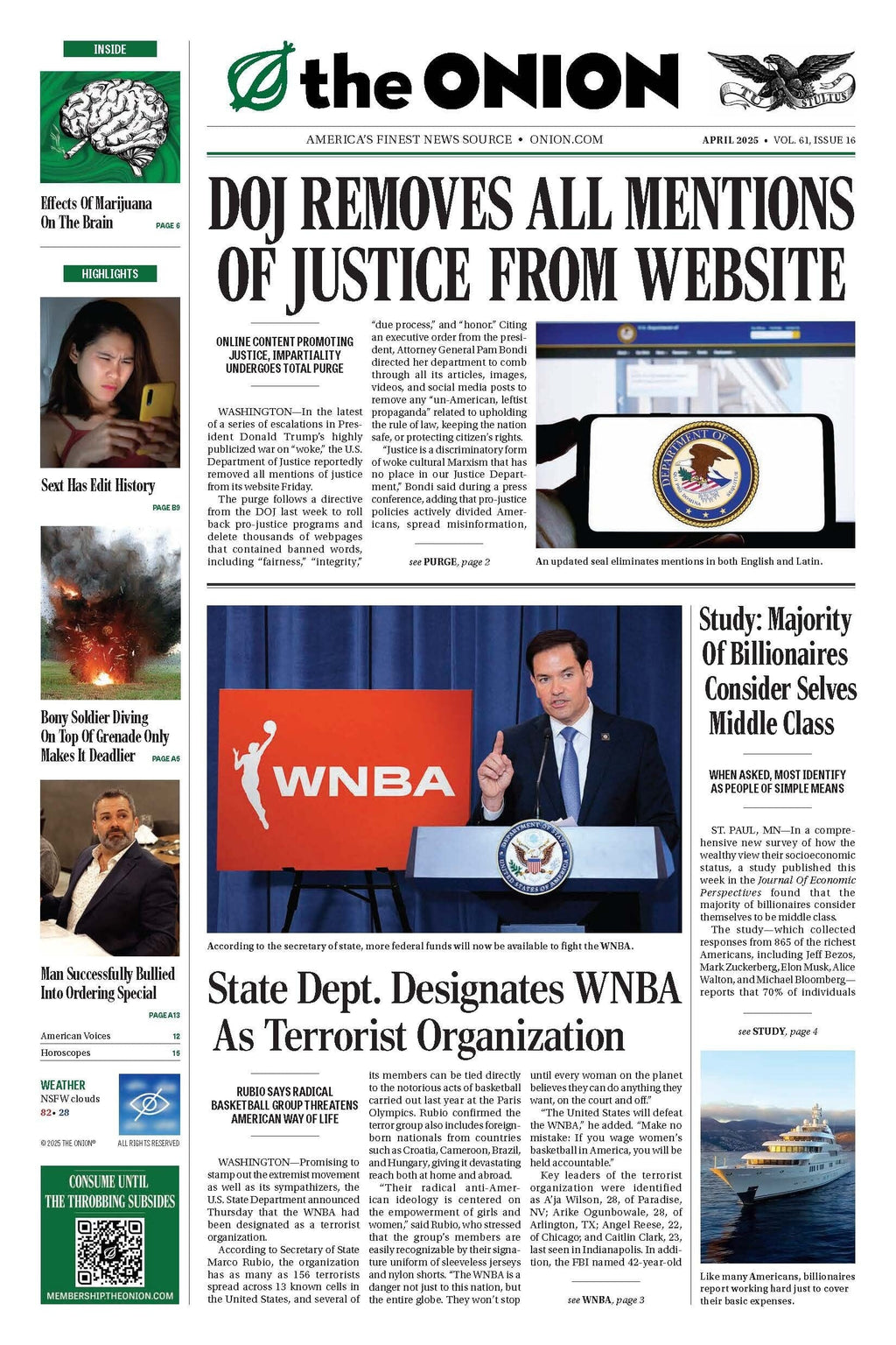 The Onion Newspaper, April 2025 - Physical Copy