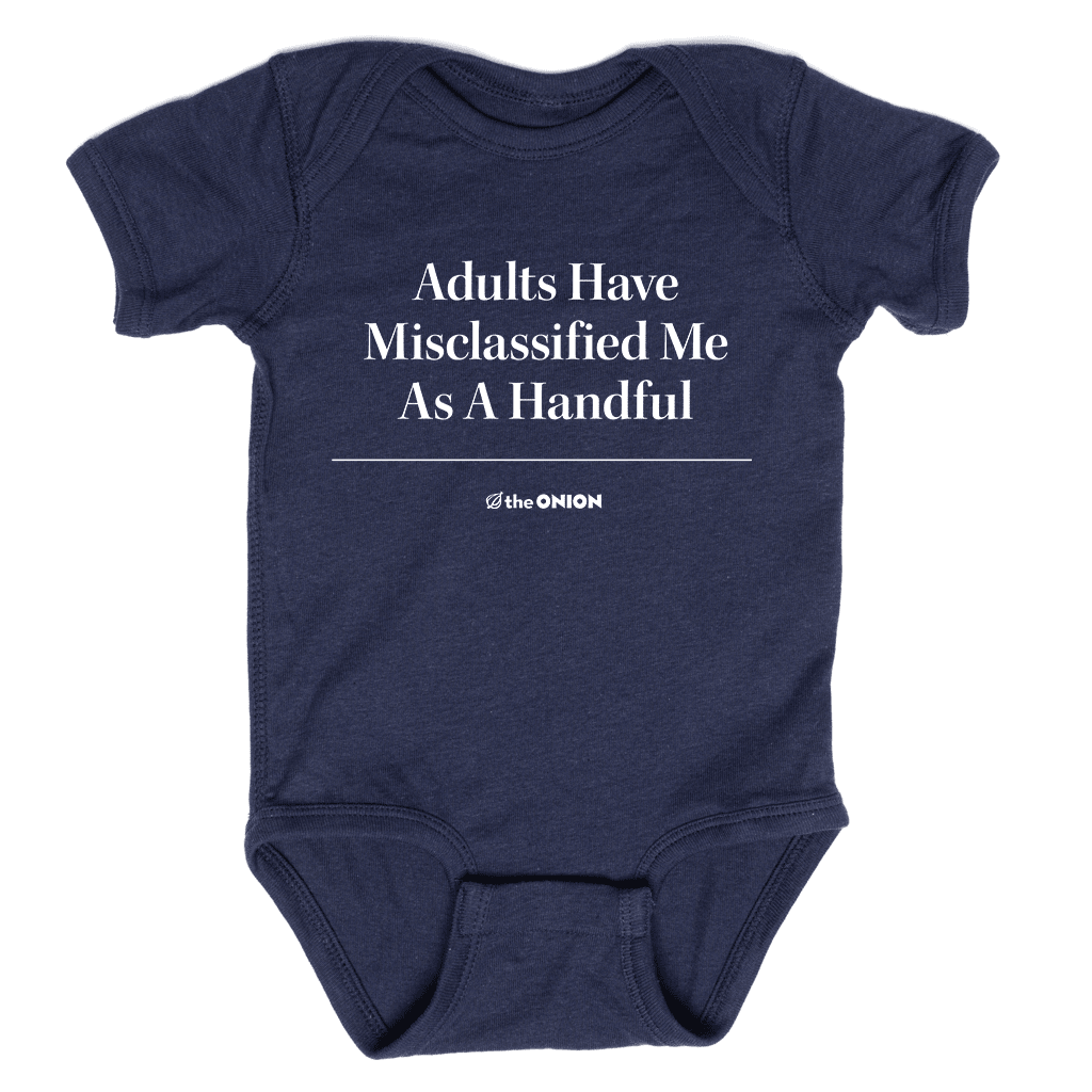'Adults Have Misclassified Me As A Handful' Baby Onesie Navy / 3-6m