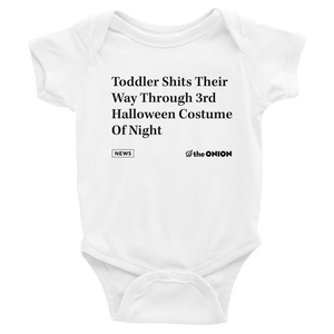 'Toddler Shits Their Way Through 3rd Halloween Costume' Headline Onesie