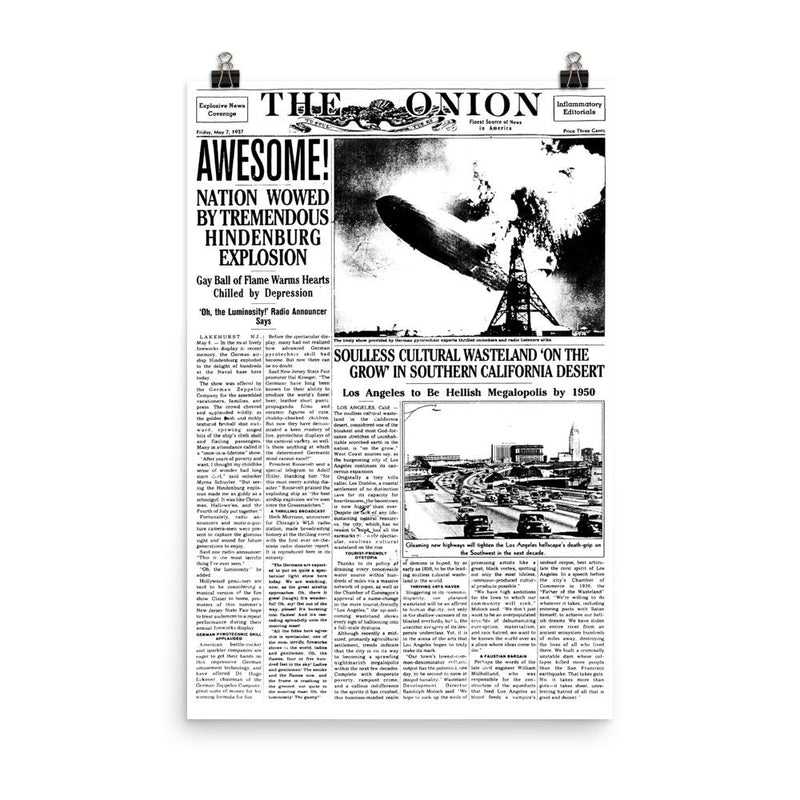 Awesome! Front Page Poster from The Onion's Our Dumb Century