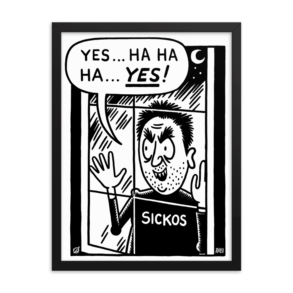 Cartoon 'Sickos' Framed Print from The Onion Store