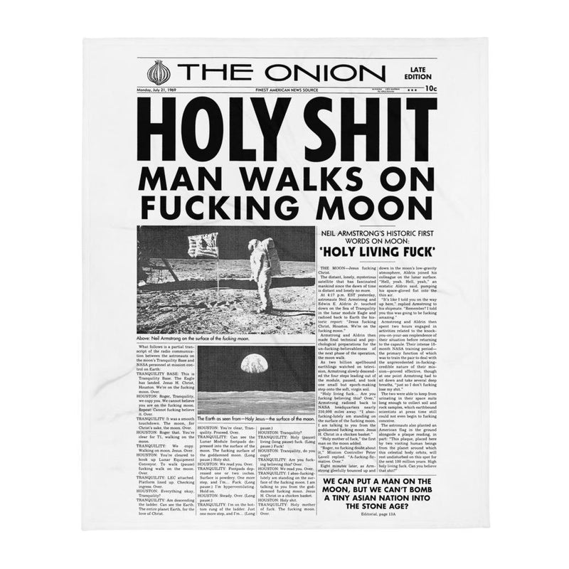 'Man Walks On Moon' Front Page Throw Blanket from The Onion's Our Dumb Century